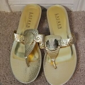 Lauren Ralph Lauren Gold Sandals with Leaf Embellishment